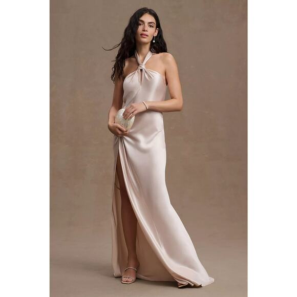 New Anthropologie BHLDN Ronny Kobo Samra Satin Twist-Halter Column Gown  SIZE 4 - Picture 3 of 8